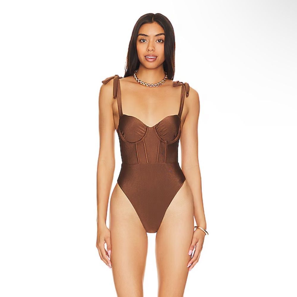 Tularosa Effie Swimsuit Cacao Brown bustier one piece bathing suit swim $138 XS
